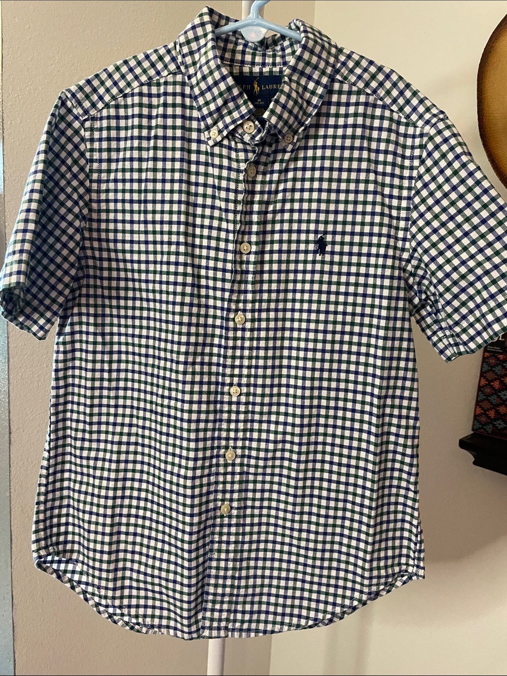 Polo by Ralph Lauren Blue, Green & White Check Short-Sleeve Button-Down Shirt